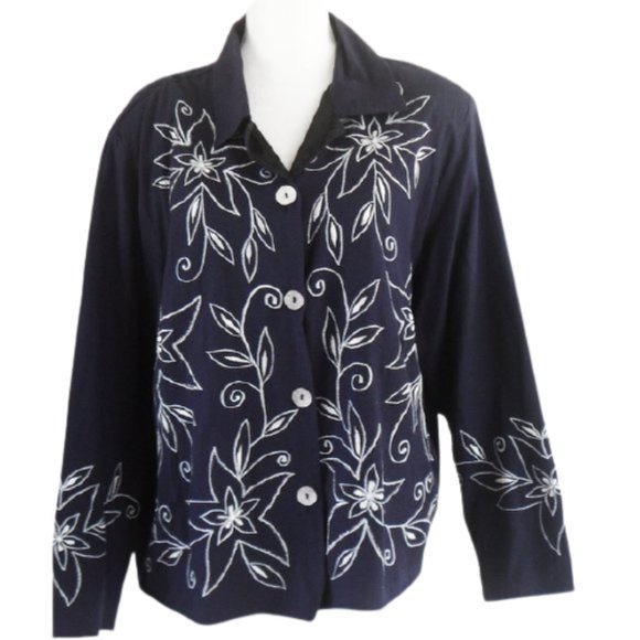 Alex Kim Navy Blue Embroidered Dress Jacket